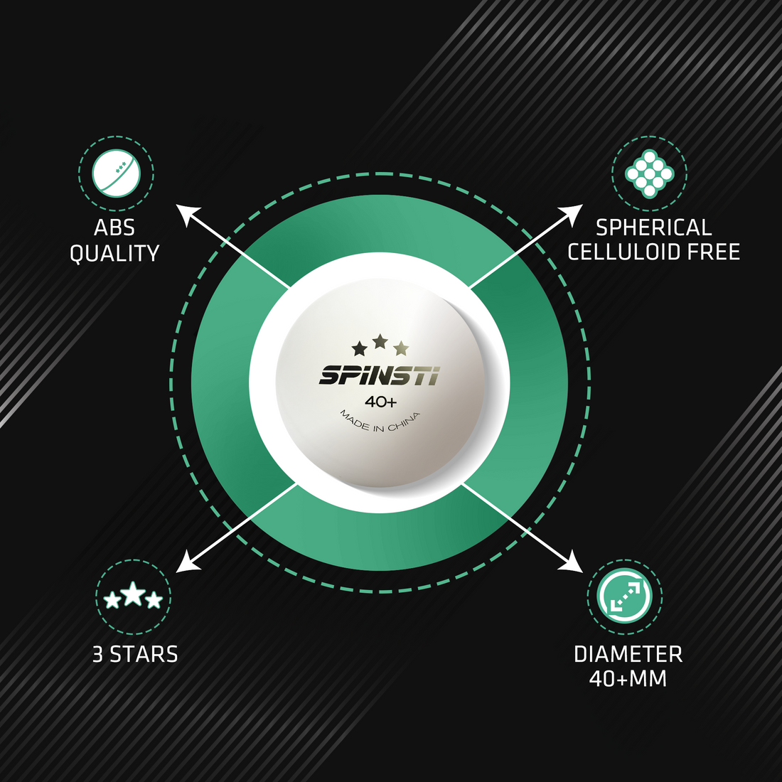 SPINSTI 3 Star 40+mm Table Tennis Balls | Pack of 12 Premium White ABS Ping Pong Balls for High-Performance Play